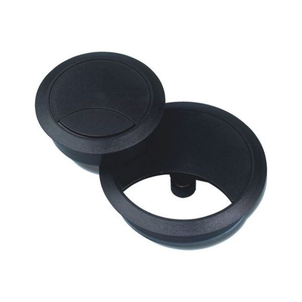Round cable passage in two parts - AY-CABLEOUTLET-WRITDSK-BLACK-D60MM