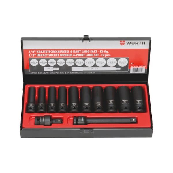Picture for category 1/2 inch impact socket wrench set, hex long, 12 pcs