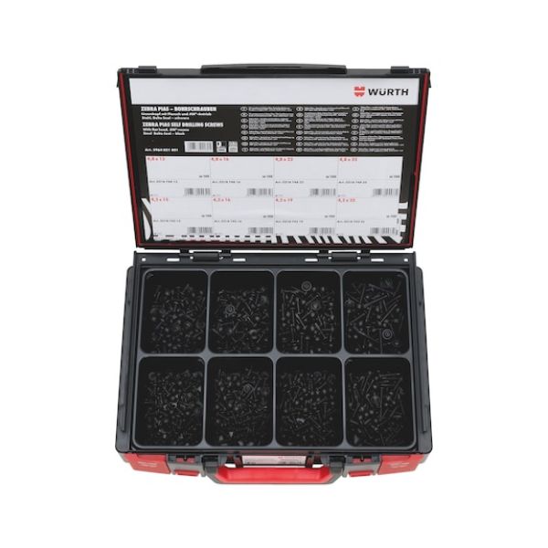 pias&lt;SUP&gt;&reg;&lt;/SUP&gt; drilling screws, pan head with collar, assortment 802 pieces in system case 4.4.1. WN 218 - DRLSCR-SYSKO-PANHD-FLG-AW-(ZFBM)-802PCS