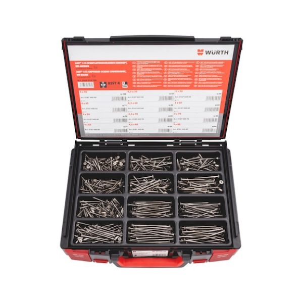 ASSY&lt;SUP&gt;&reg;&lt;/SUP&gt; 4 A2 CS universal screw assortment A2 stainless steel, plain, partial thread, countersunk head, 705 pieces in system case - SCR-SYSKO-CS-PRTTHR-RW-A2-705PCS