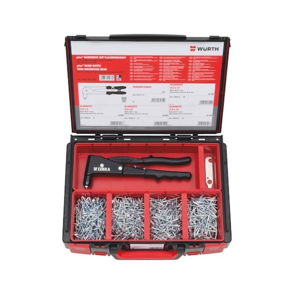 Blind rivet, standard, flat head assortment 701 pcs - RIV-SYSKO-DOME-ALU/ST-(A2K)-PLIER