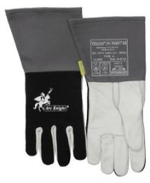 Picture of ARC KNIGHT® WELDING GLOVE FOR HIGH COMFORT AND ALL WELDING APPLICATIONS. BLACK SPLIT AND WHITE GRAIN COWHIDE 
