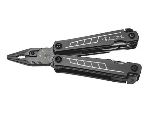 Picture of RW Edition multitool with leather pouch and Reinhold Würth signature