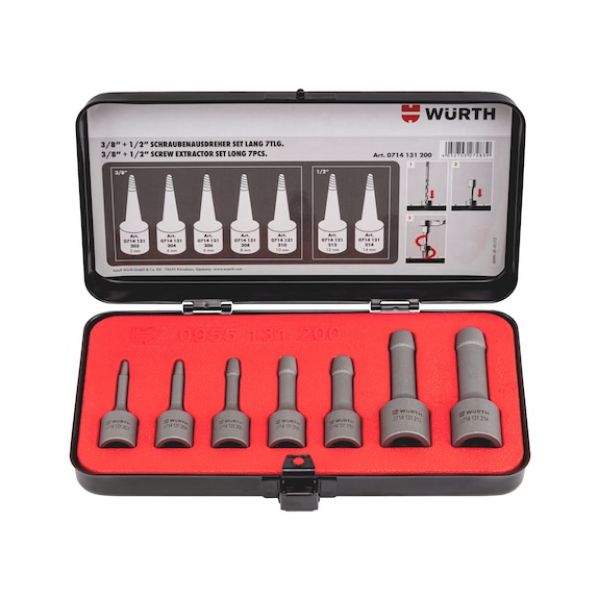 Screw extractor set, long 7 pieces - SCREXTR-SORT-LONG-7PCS