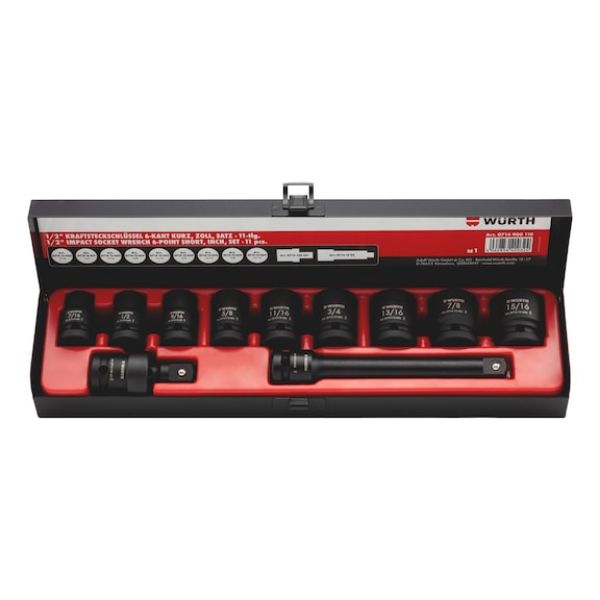 1/2 inch impact socket wrench set inch hexagon Short, 11 pieces - IMPSKT-1/2IN-SET-SHORT-11PC