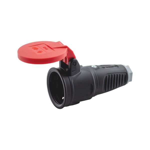 Grounding contact coupling with self-locking flip lid - CUPL-RUBBER-FLAPTAP-16A-250V