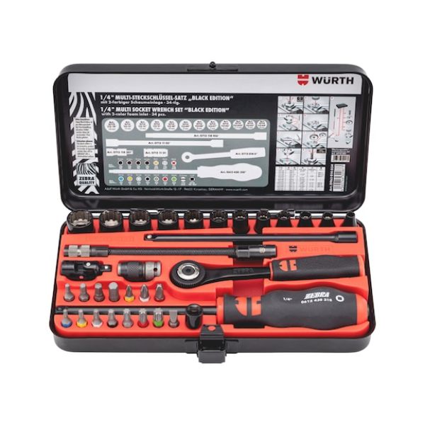 1/4 inch multi-socket wrench set, black edition 34 pieces - SKTWRNCH-SET-1/4IN-BLACK-34PCS